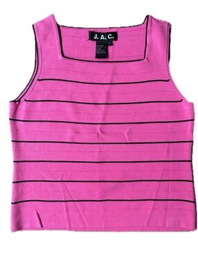 Vintage J.A.C. Striped Square Neck Knit Tank Top Hot Pink Black Retro Y2K XL